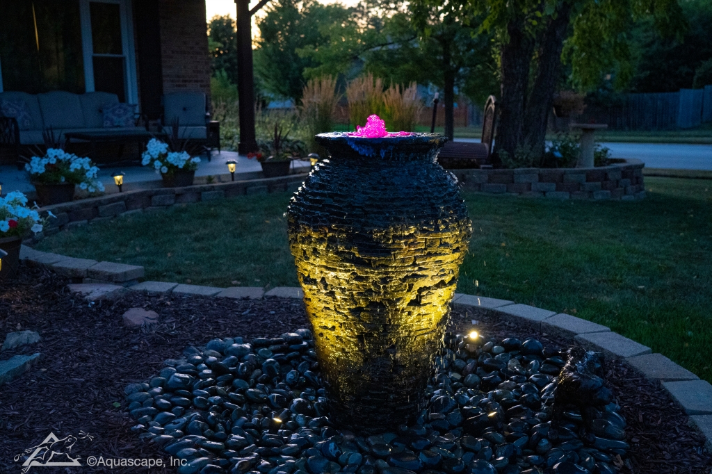 Water Feature with pink led lights
