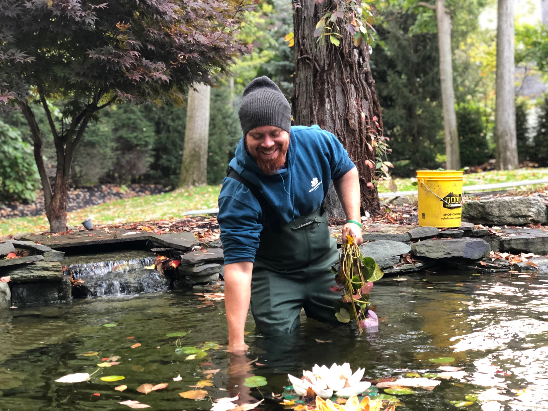 our team cleaning up a pond